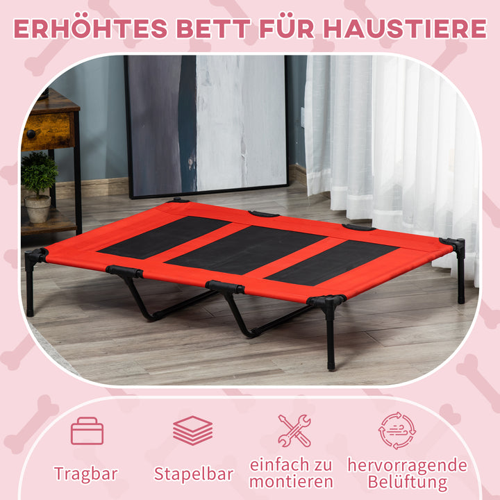 Sammenklappelig højdejusterbar hundeseng til udendørs brug, 122 cm x 92 cm x 23 cm, rød + sort