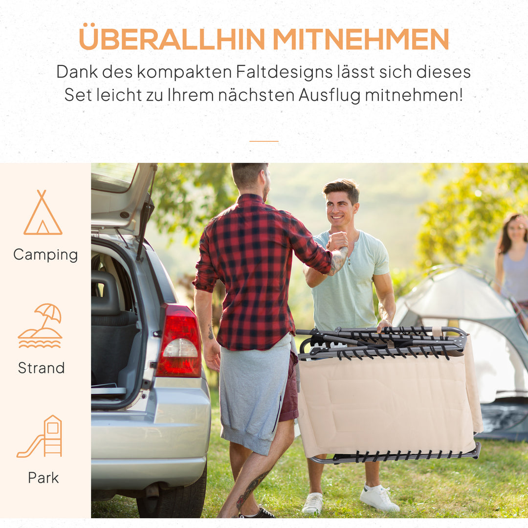 Solseng, foldbar haveliggestol, foldbar liggestol med hynde, 5-positions ryglæn, Oxfordstof, 188 x 57 x 30 cm, beige