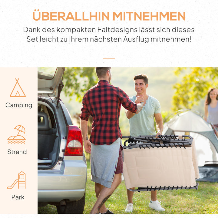Solseng, foldbar haveliggestol, foldbar liggestol med hynde, 5-positions ryglæn, Oxfordstof, 188 x 57 x 30 cm, beige
