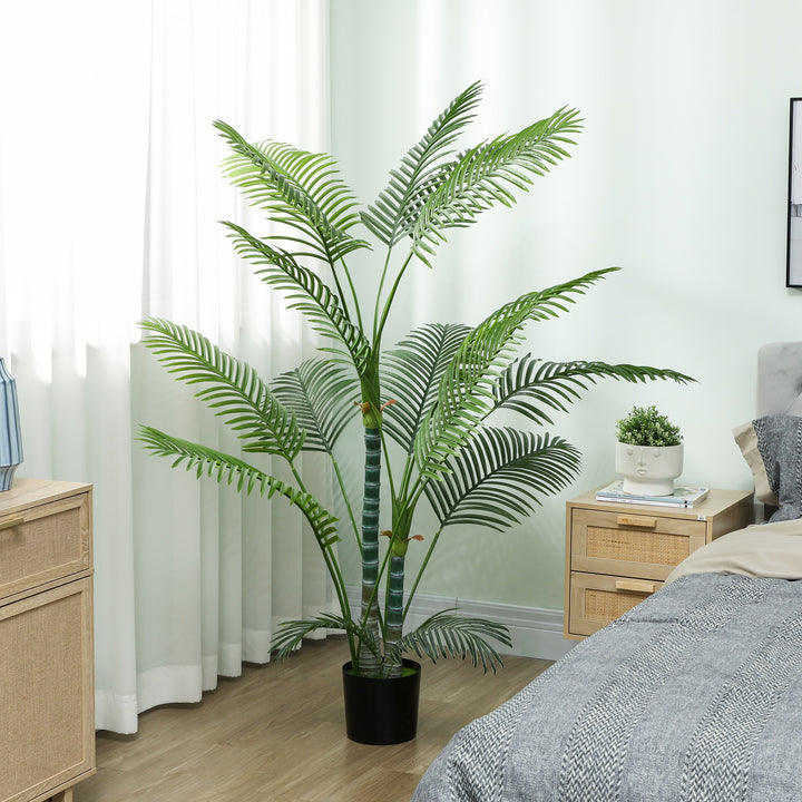 Kunstig palme med 16 plastblade, uv-resistent kunstig plante med plastpotte, til indendørs og udendørs brug, grøn