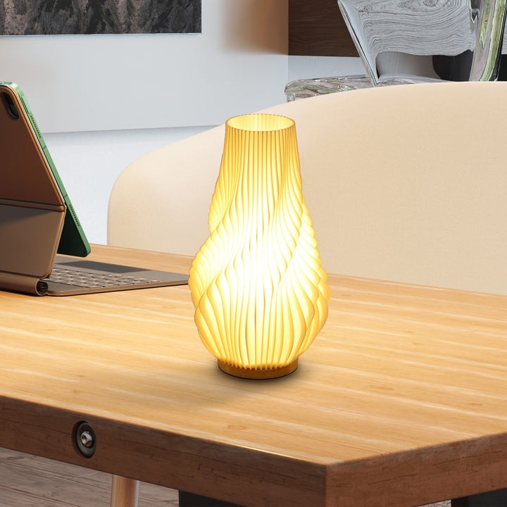 Smart bordlampe med app-styring, alexa-kompatibel, plastik, træ, hvid