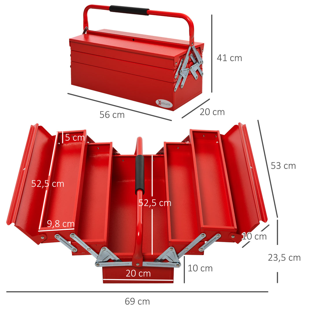 Værktøjskuffert værktøjskasse 5 rum foldbar stål (spcc) rød 56 x 20 x 41 cm