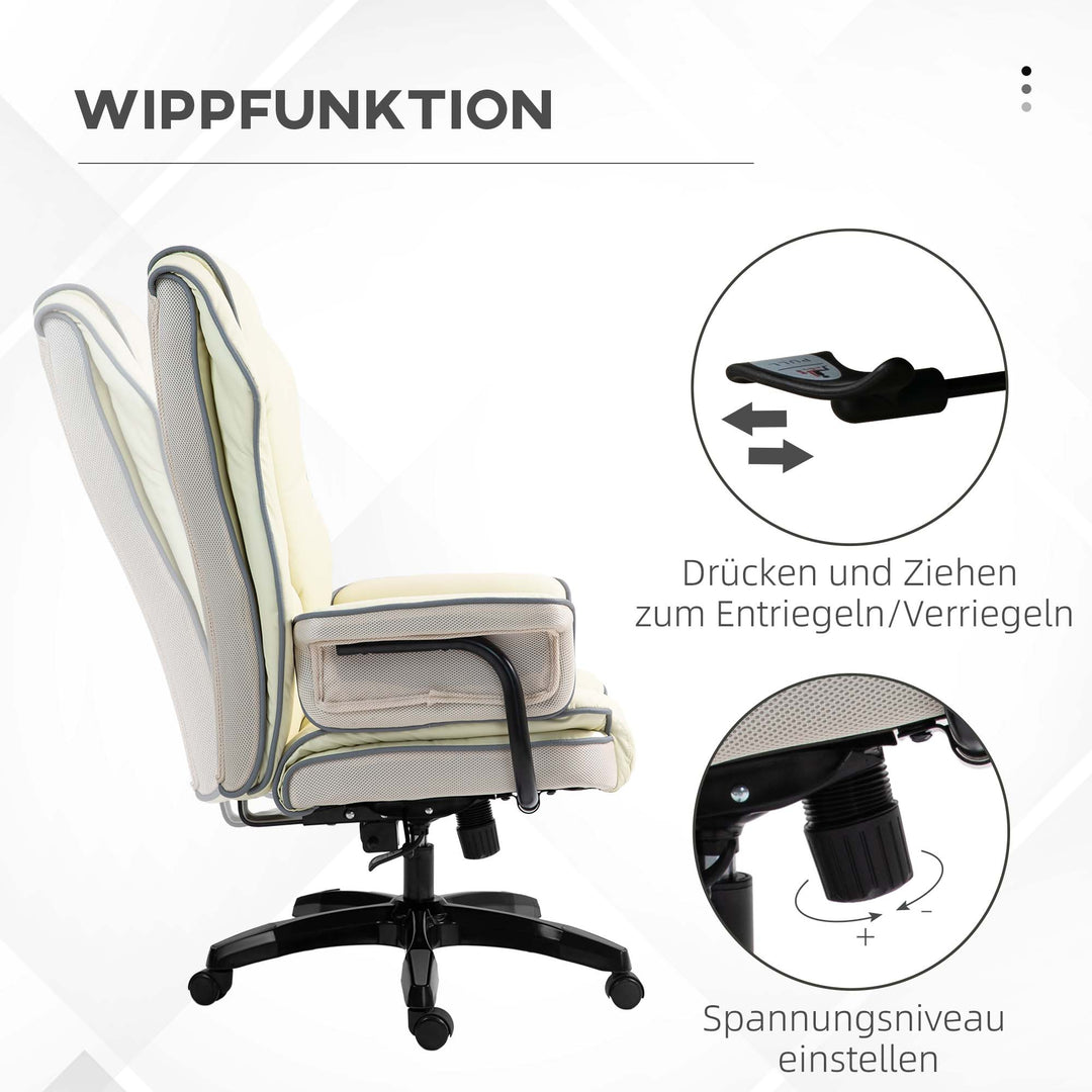 Ergonomisk kontorstol, ekstra polstret, lænefunktion, kunstlæder, 76x80x118-124 cm, creme