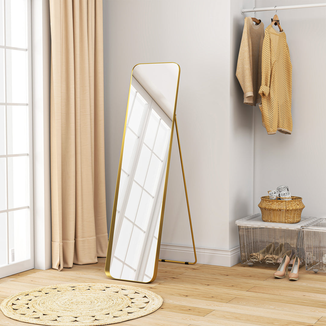 Helfigursspejl, fritstående, vipbart, metalramme, mdf, 160 x 40 cm, guld