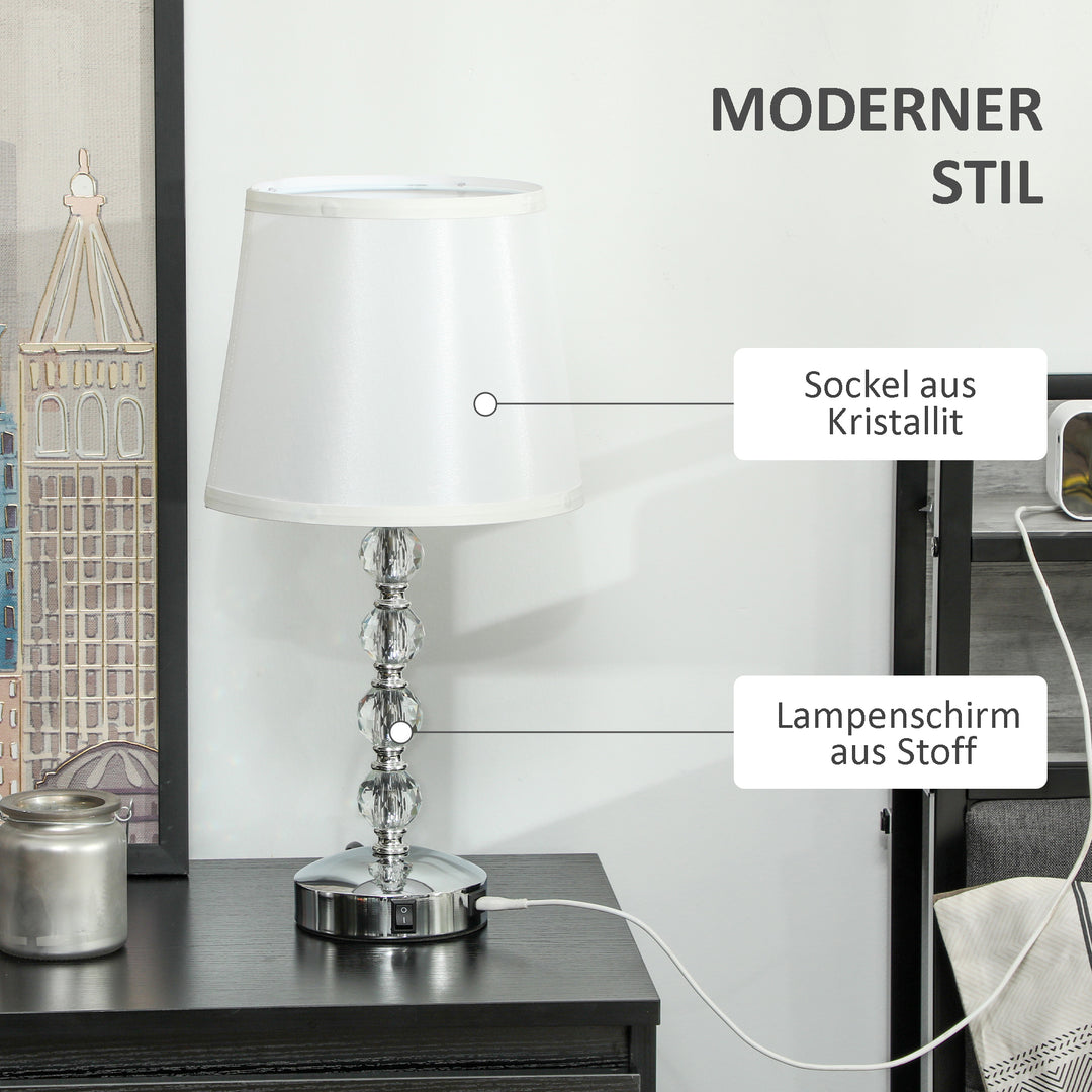Krystal bordlampe, touch afbryder, usb opladningsport, ø23x45 cm, sølv