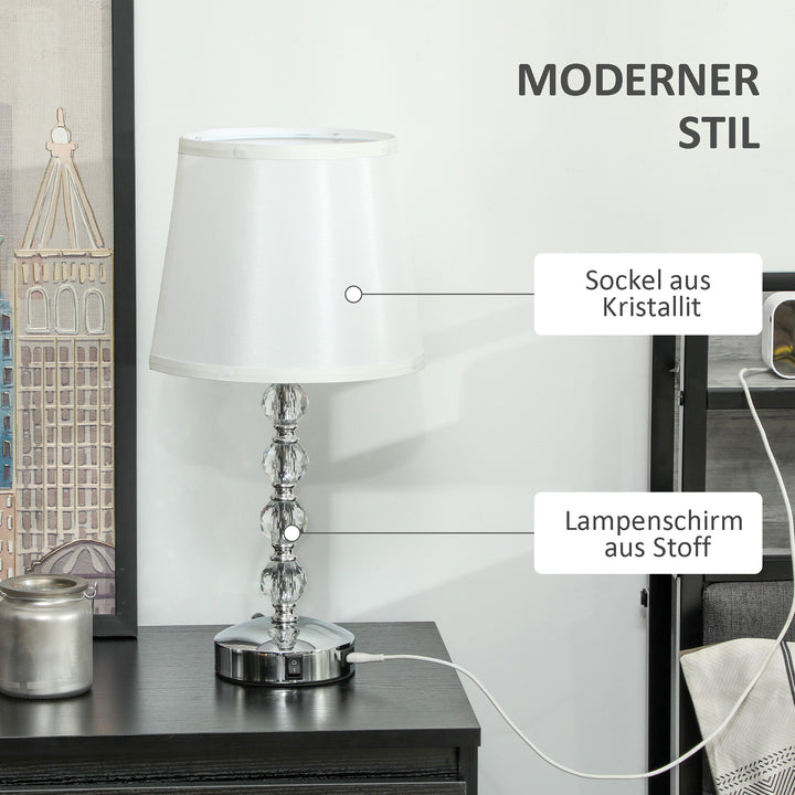 Krystal bordlampe, touch afbryder, usb opladningsport, ø23x45 cm, sølv