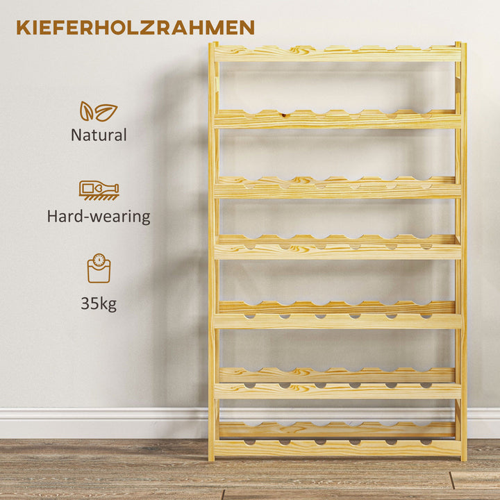 Vinreol, 7 hylder, til 42 flasker, anti-tip, fyrretræ, 63x25x102cm, natur