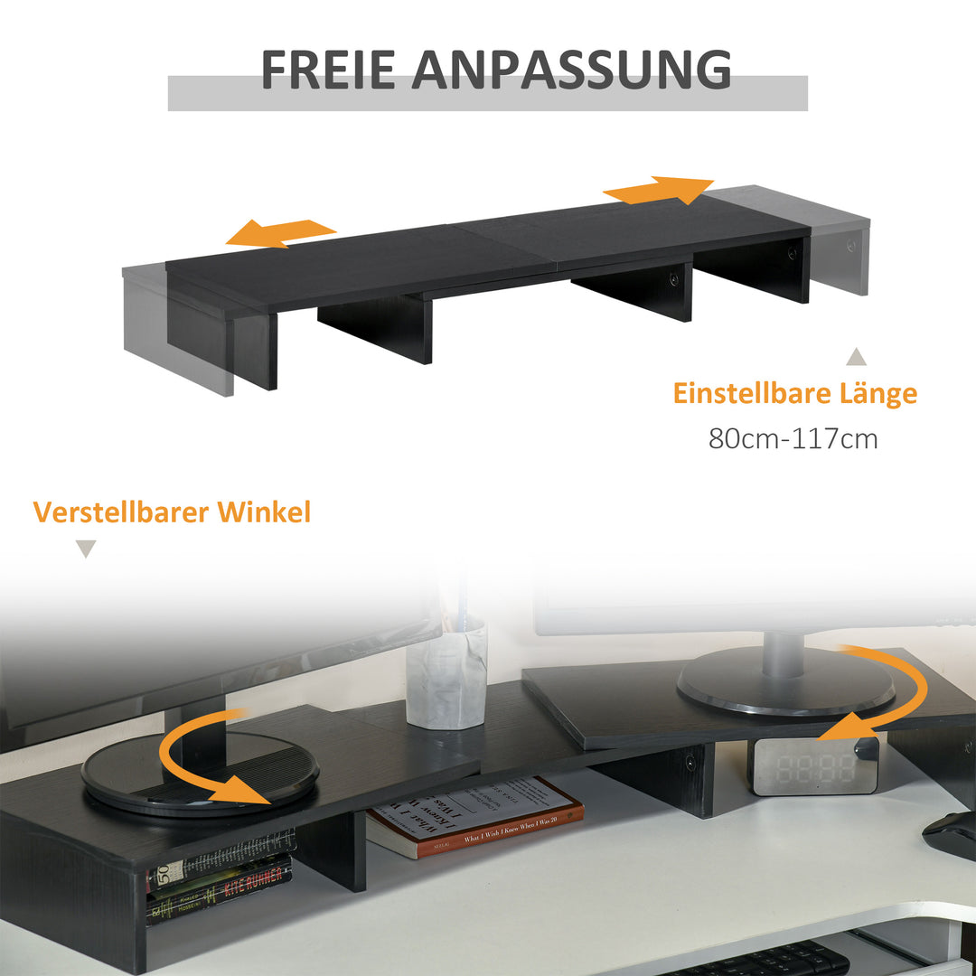 Skærmstativ dobbelt skærmforhøjer justerbar længde og drejevinkel skærmstativ til pc notebook laptop printer 80-117 x 23,5 x 10 cm sort