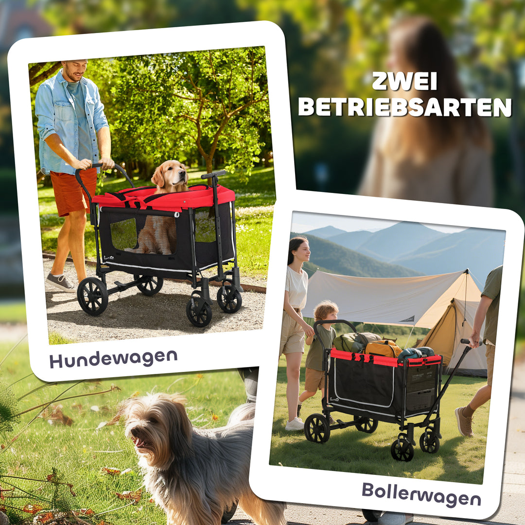 Hundeklapvogn, sammenklappelig hundeklapvogn til hunde og katte op til 30 kg, 110 x 65 x 102 cm, rød