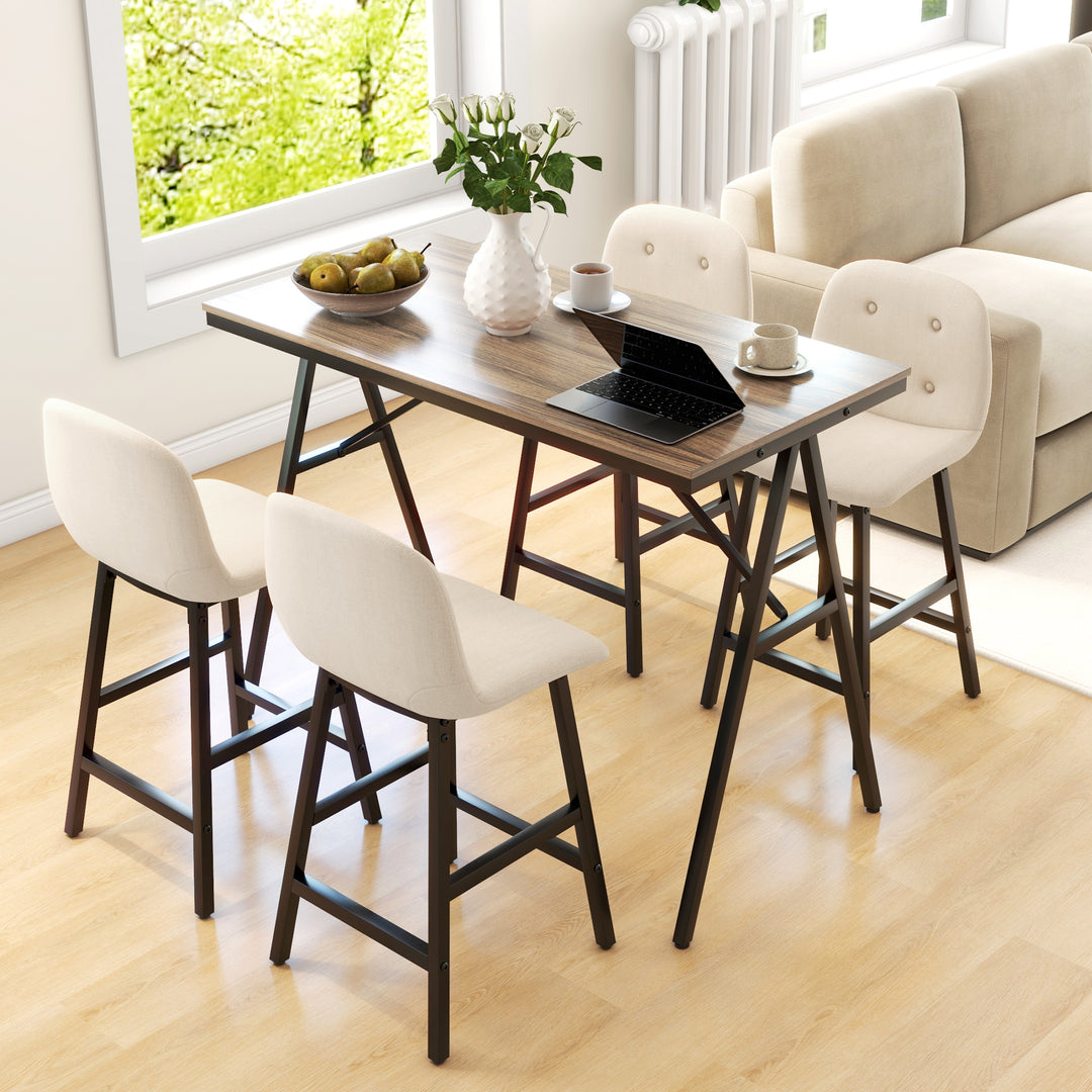 5-Delt barsæt, bord og 4 stole, knapsyninger, tyk polstring, linnedlook, beige