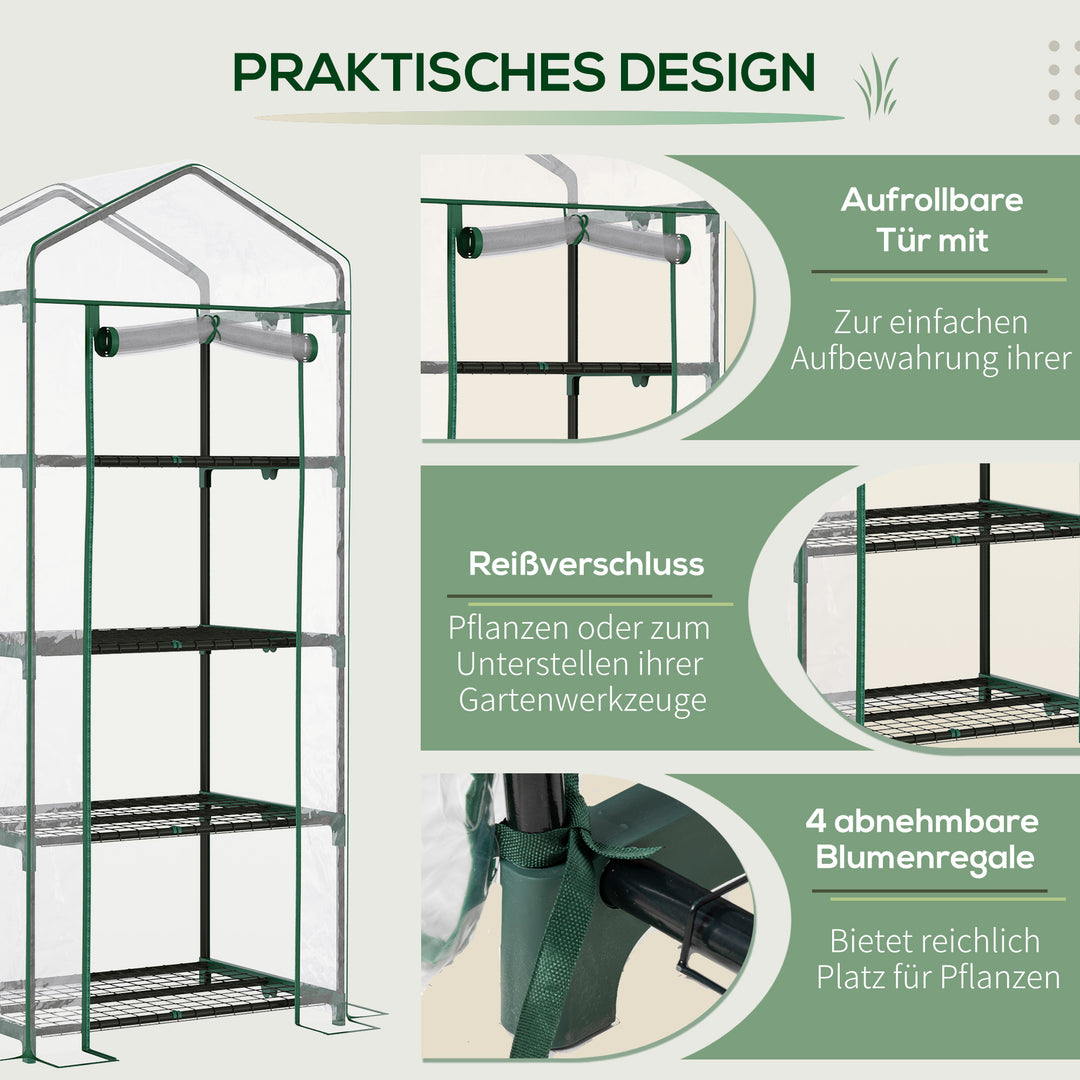 Foliedrivhus, drivhus, minidrivhus, plantehus, kold ramme, 4 hylder, 70 x 50 x 160 cm, transparent
