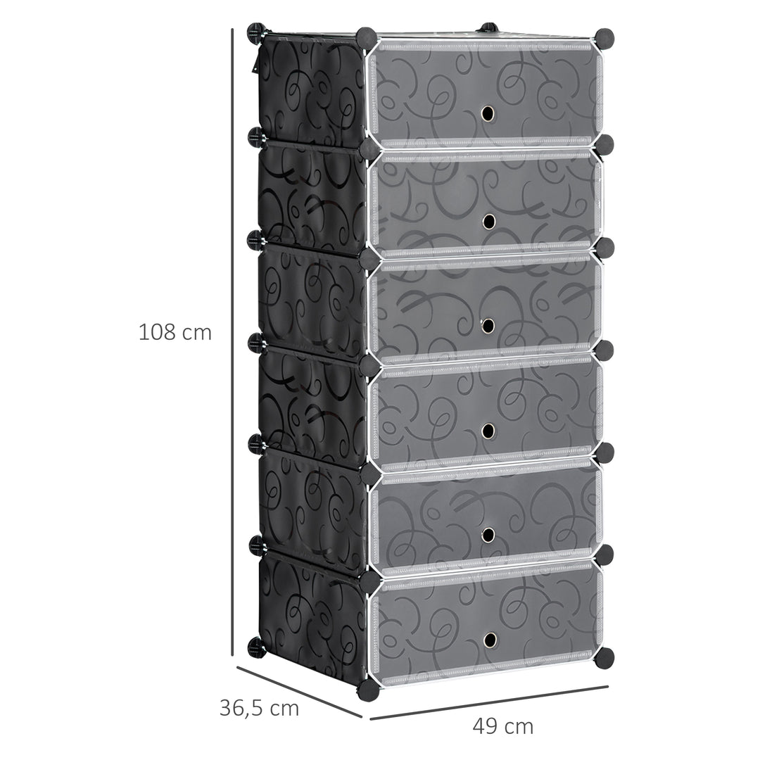 Modulært reolsystem til 6 par sko, 49 cm x 36,5 cm x 108 cm, sort