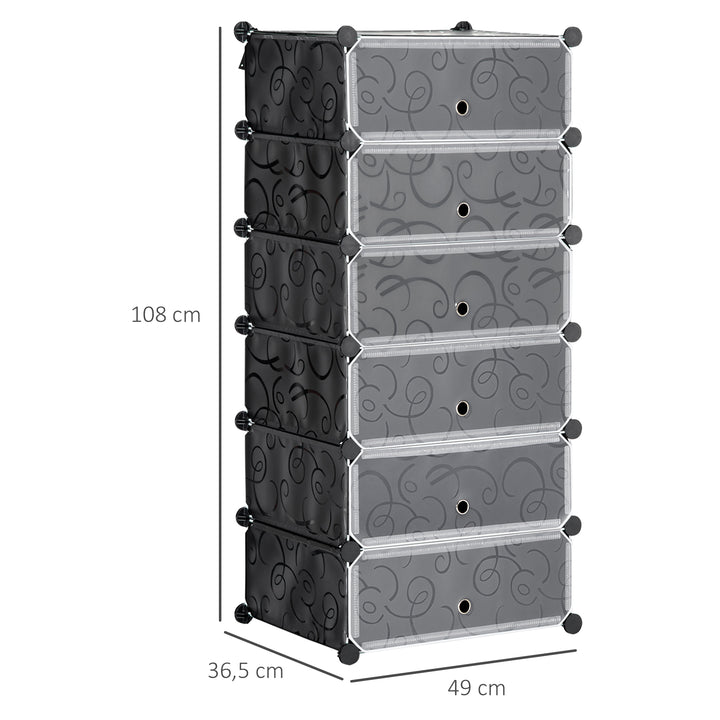 Modulært reolsystem til 6 par sko, 49 cm x 36,5 cm x 108 cm, sort