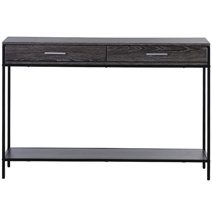 Konsolbord entrébord sidebord 2 skuffer underhylde stålgrå 120 x 30 x 81,5 cm