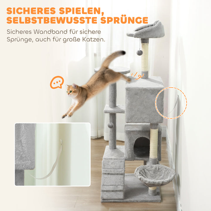 160 cm kradsetræ, flere niveauer, sisal kradsetræer, huler, plysplatforme, hængekøje, stige, legebolde