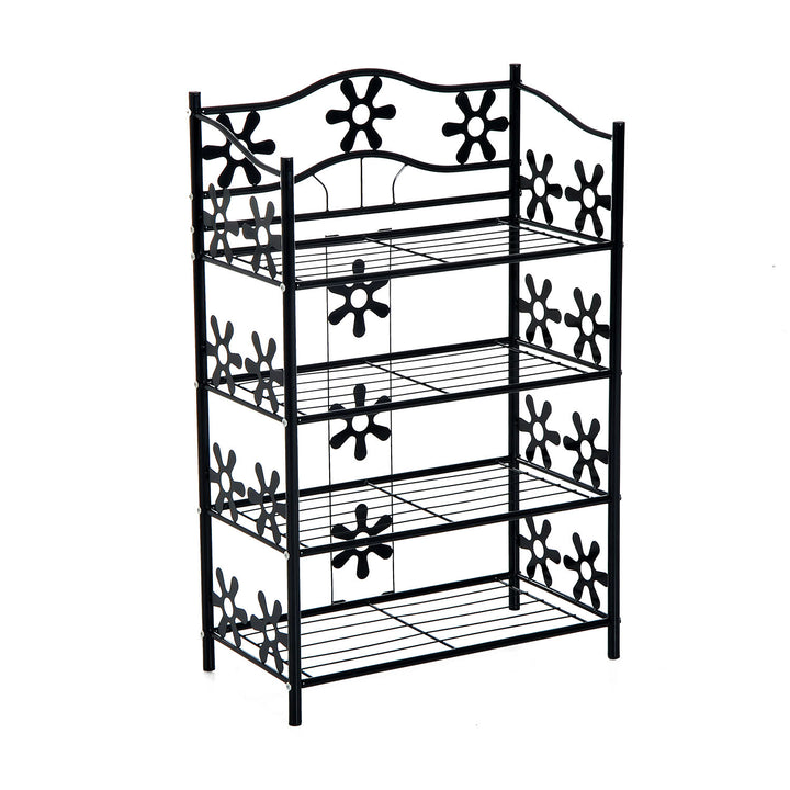 Lille skohylde, pladsbesparende blomsterhylde, plantestativ, fritstående hylde, 4 etager, metal, sort, 59,5 x 30 x 92 cm