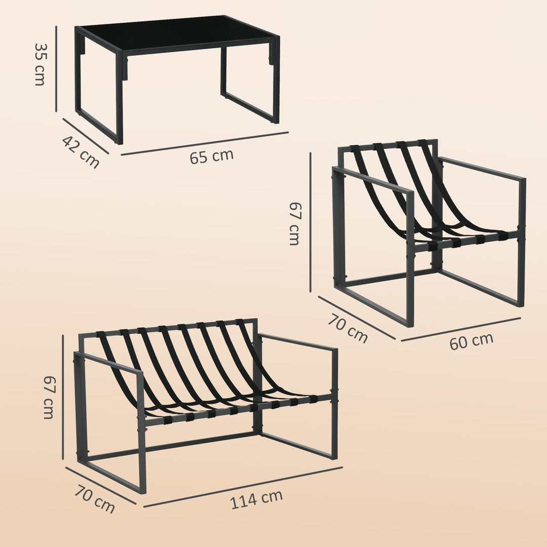 Havemøbelsæt, 1 glasbord, 2 lænestole, 1 sofa, vejrbestandig, 114 cm x 70 cm x 67 cm, grå og beige