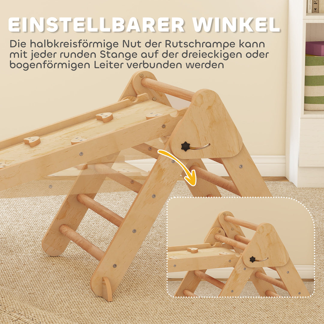 7-i-1 klatrestativ, buet stige, trekantet stige, rampe, klatrevæg, rutsjebane, til børn i alderen 1,5-4 år, foldbar, træ