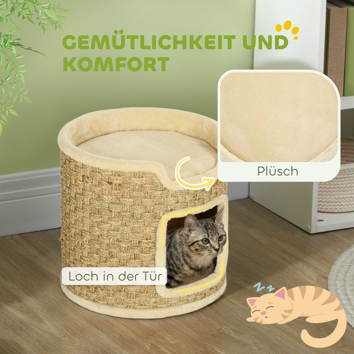 Kradsetræ til katte, lege- og afslapningsområde, plys, 38 x 37h cm, khaki-beige, op til 5 kg