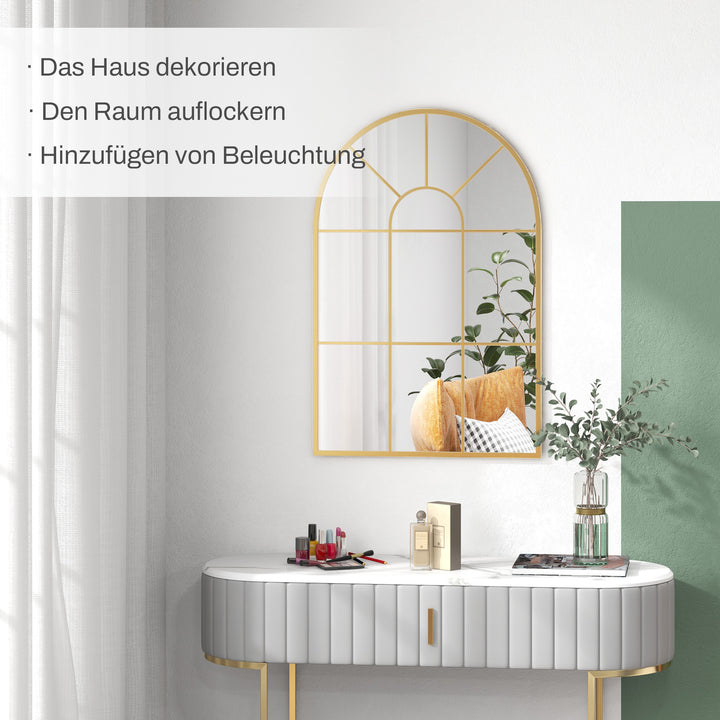 Vægspejl, vinduesdesign, entréspejl, metalramme, 91 x 60 cm, guld