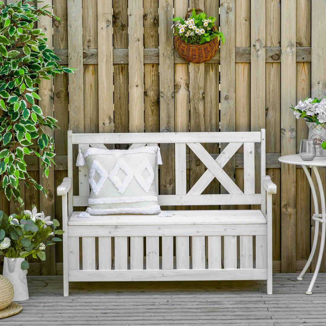 Opbevaringsbænk, 2-personers, havekasse, opbevaringsbænk, pudekommode, hvid, 115 x 61 x 85 cm