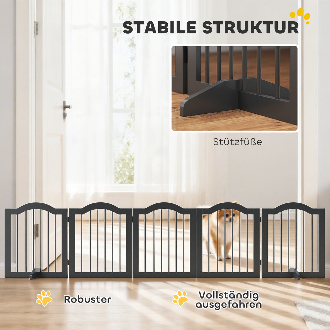 Fritstående hundegitter med fødder, foldbart, 5 paneler, 261,5 x 29,5 x 61 cm, sort