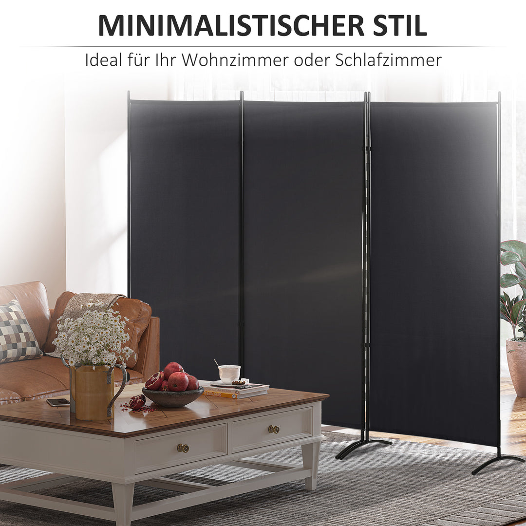 Rumdeler, 3-panels privatlivsskærm, rumdeler med metalramme, sort