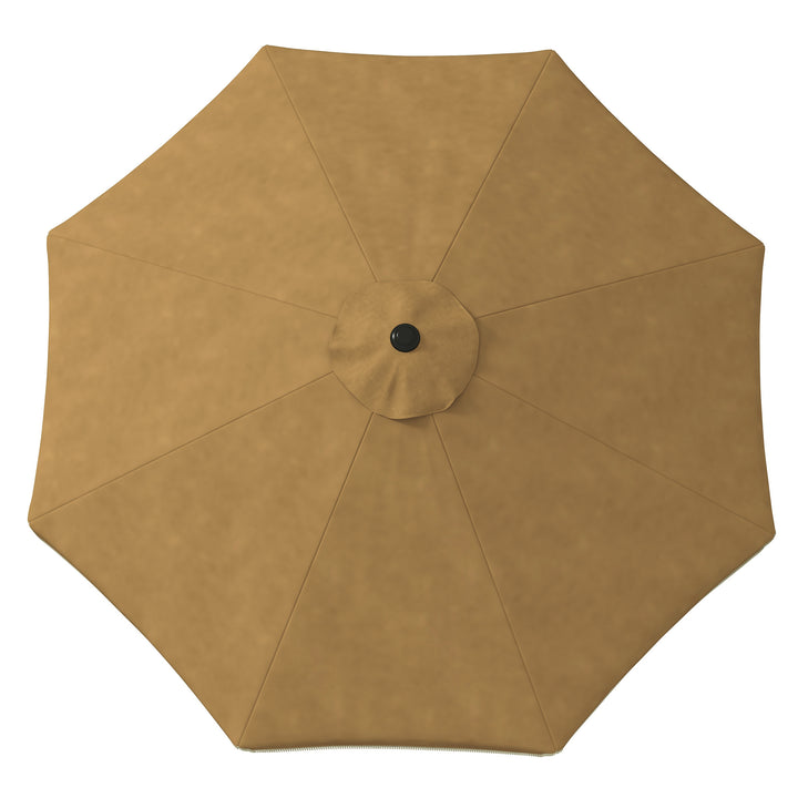 Parasol med frynset dekoration, Ø265 cm, vipbar, todelt metalstang, vindventil, khaki/sort
