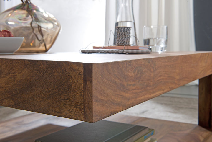 Massivt sheesham sofabord 90 cm Design sofabord mørkebrunt landligt bord
