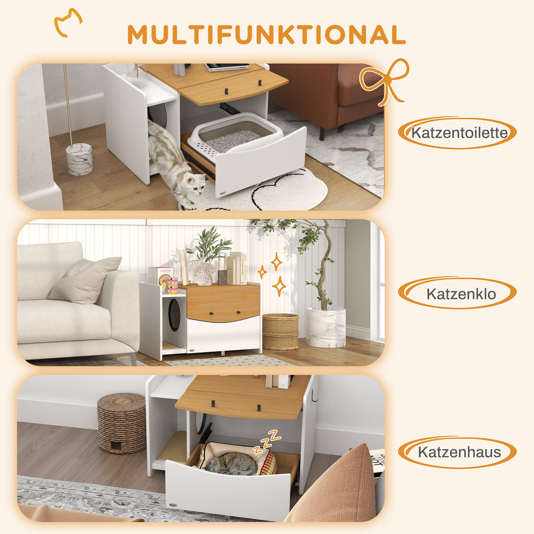 Kattebakke, udtrækkelig, skabsdesign, kattebakke, 78x50x51cm, eg/hvid