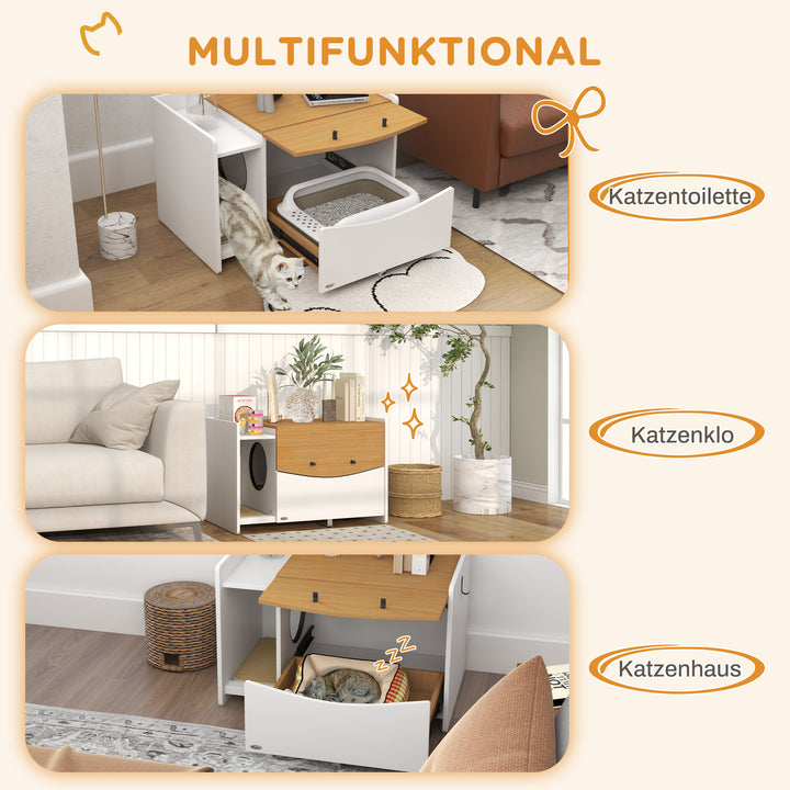 Kattebakke, udtrækkelig, skabsdesign, kattebakke, 78x50x51cm, eg/hvid