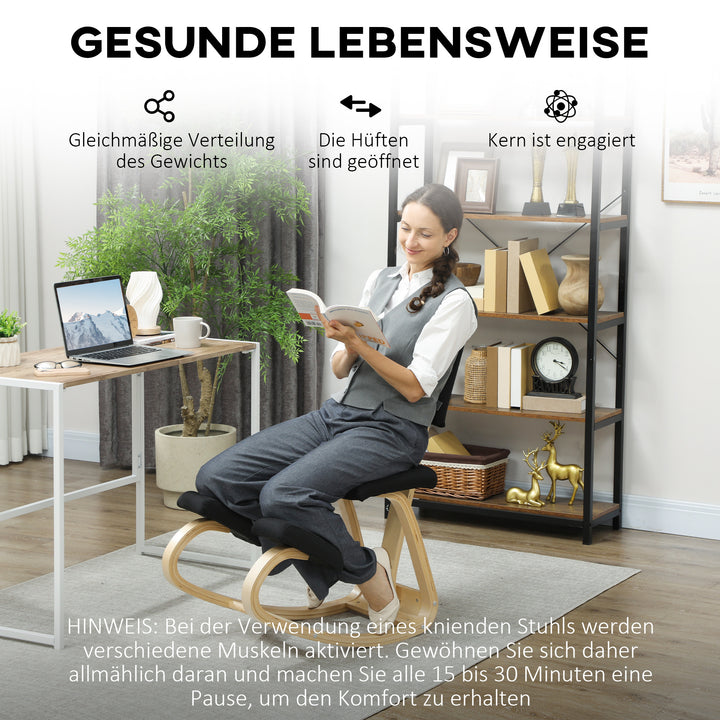 Ergonomisk knælestol, knælestol, sundhedsstol til hjemmet, kontoret, meditation, sort
