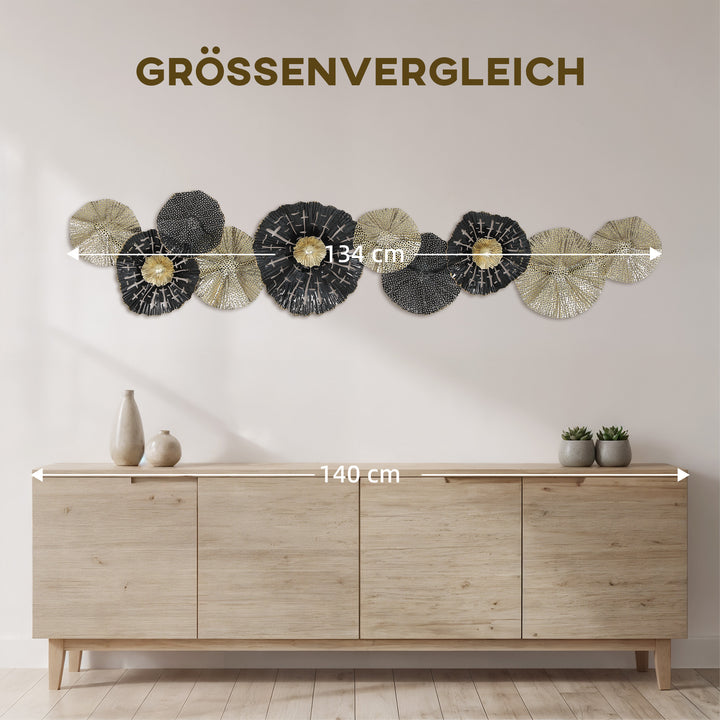 Vægkunst, vægdekoration med metalramme, moderne stil, sort og guld