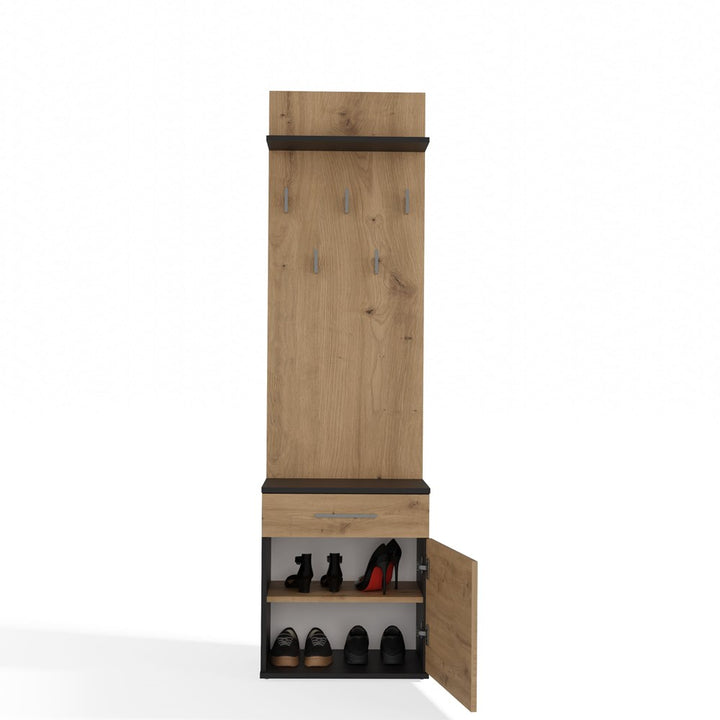 Skoskab + knagerække, et elegant og stilfuldt møbel til entréen, naturfarvet og sort