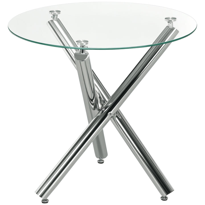 Spisebord, rund hærdet glasplade, kantløs design, til 2-4 personer, stålben, 80 x 80 x 74 cm