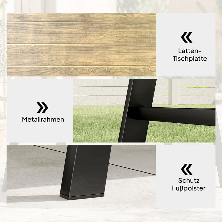 Udendørs sofabord, rektangulært metal sidebord med bordplade i trælook, 100 x 55 cm, brun