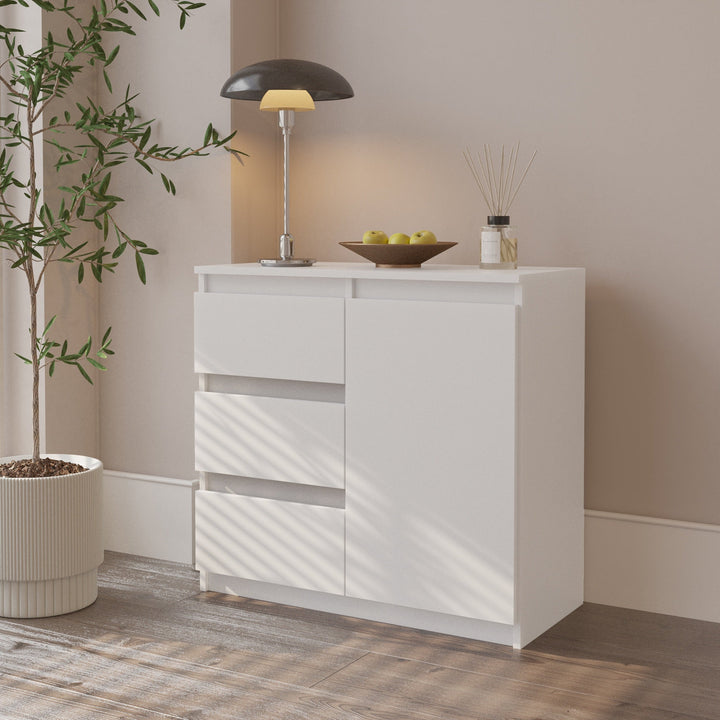 MIKEL - Kommode med 3 skuffer - mat hvid H75cm B80cm D35cm