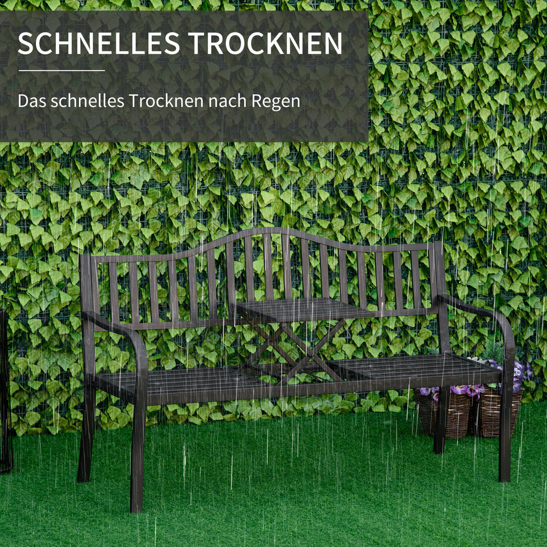 2-personers havebænk, robust parkbænk med udtrækkeligt bord, 240 kg lasteevne, terrassebænk med ryglæn og armlæn, havemøbler til terrasse, have, 150 x 58,5 x 90 cm, sort