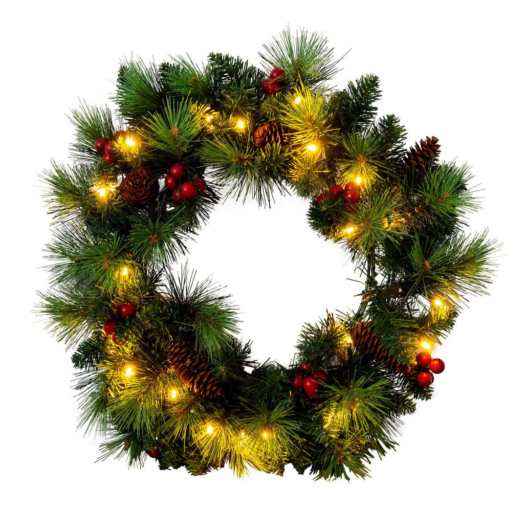 LED julekrans "Noel" udendørs dekoration lavet af metal og plast i grønt og guld, med fast installerede LED'er