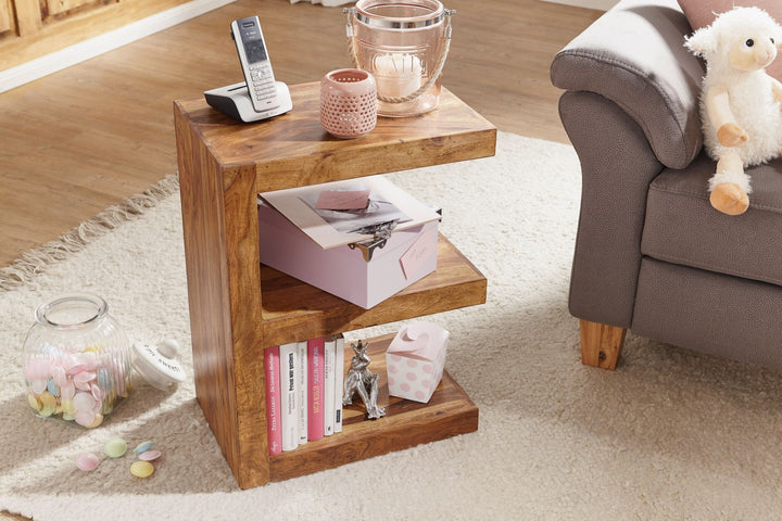 MUMBAI sidebord, massivt sheeshamtræ, E Cube, 60 cm højt, stuebord, brunt design, landlig stil, sofabord