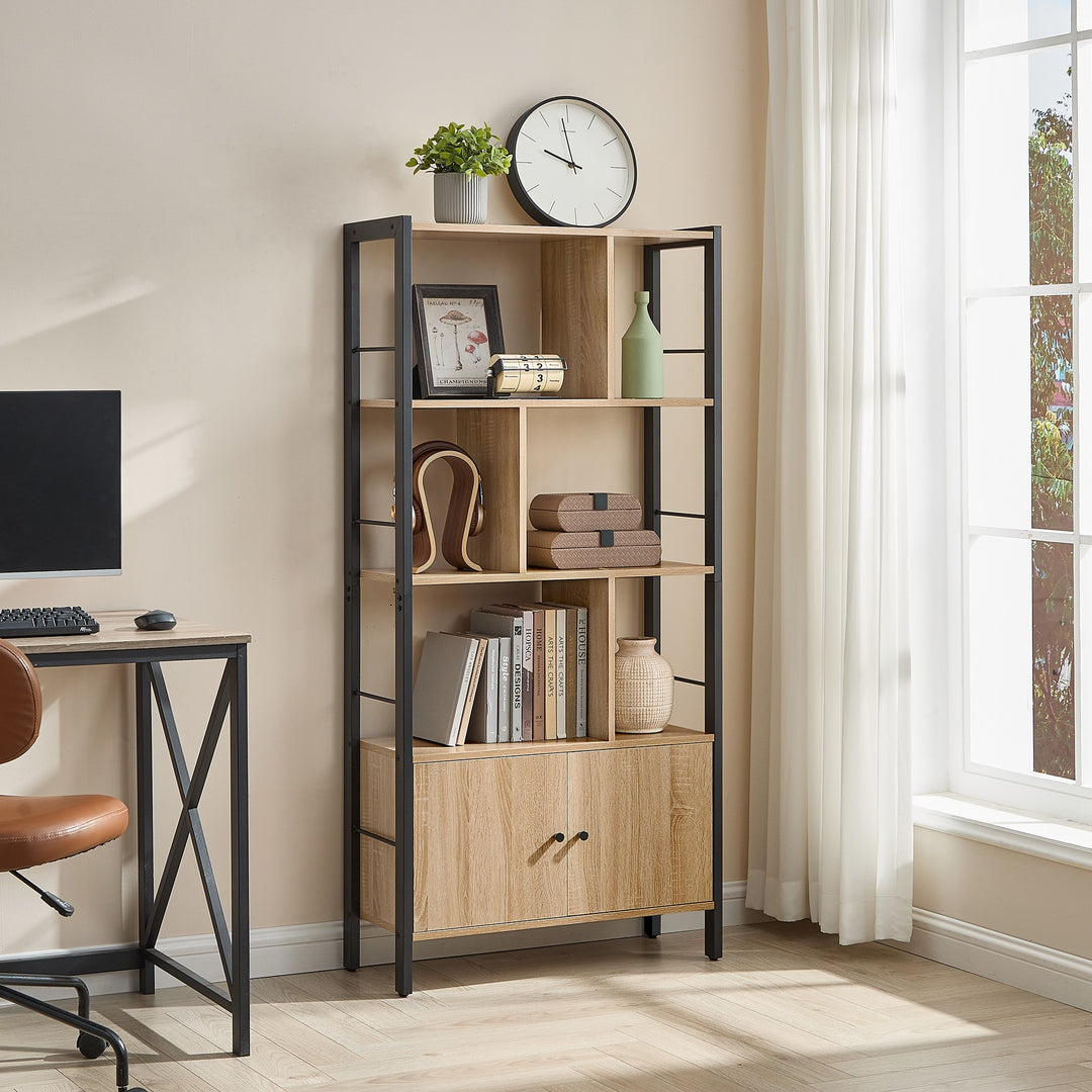 Reol / hylde til bøger og dekoration – sonoma eg / sort | moderne loftstil