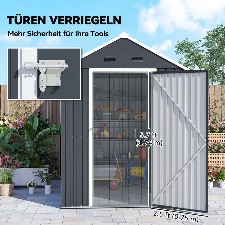 Haveskur, metalredskabsskur, dobbeltdør, vindue, 259x172x222 cm, grå/hvid