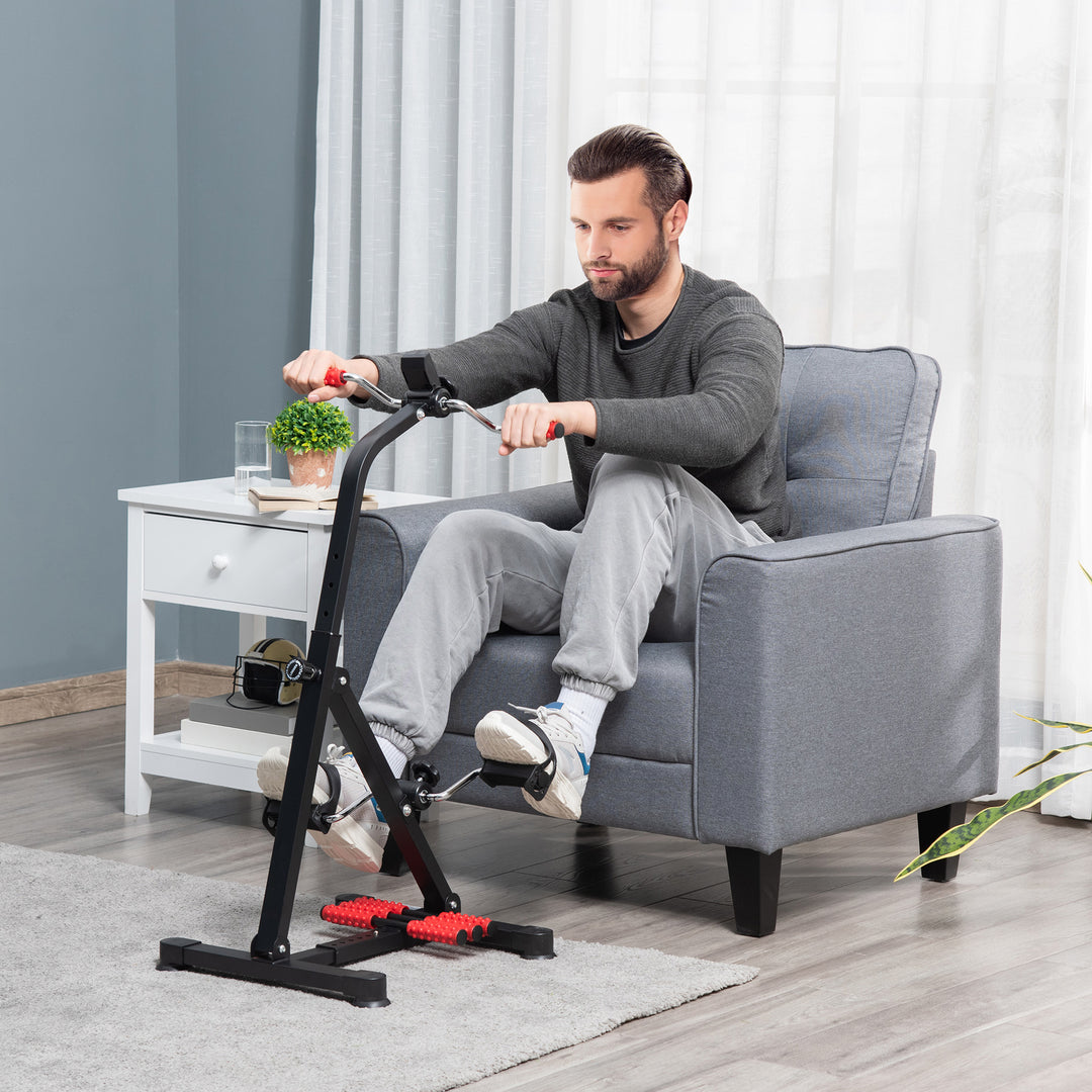 Pedaltræner til seniorer, højde- og længdejusterbar, mini-motionscykel med håndtag, LCD-display og fastgørelsesrem