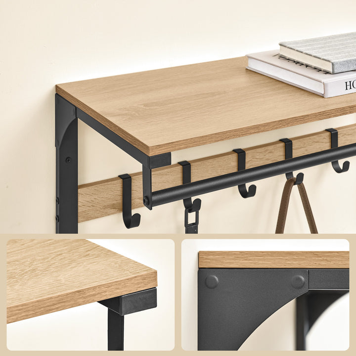 Væghængt hylde med bøjlestang og 10 kroge – sonoma eg / sort | loftstil