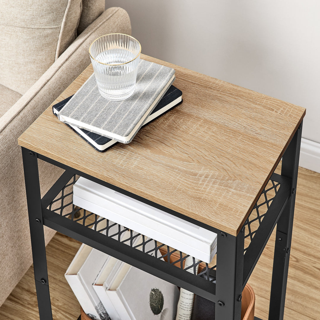 Sofabord / natbord med 2 hylder – sonoma eg / sort | loftstil