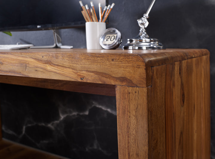 BOHA skrivebord i massivt sheeshamtræ, 140 cm bredt, design i ægte træ, opbevaring, kontorbord, landlig stil, moderne kontormøbler