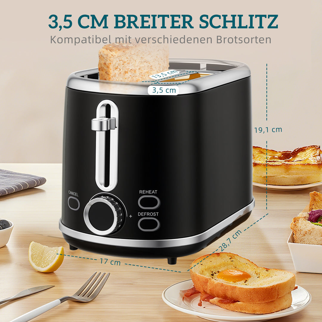 Elkedel- og brødristersæt, LED-display, 1,7 liter, 2200W, retrodesign, hukommelsesfunktion, sort