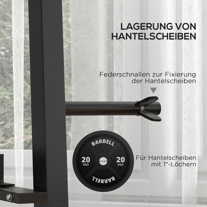 Håndvægtstativ til håndvægte, kettlebells og vægtskiver, 3 niveauer, justerbar, stål, 131 x 75 x 80 cm, sort