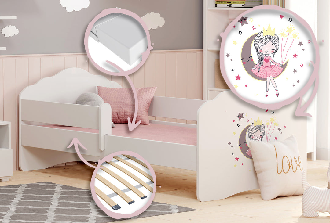 FALA 160x80 børneseng med gelænder - Sovende prinsesse