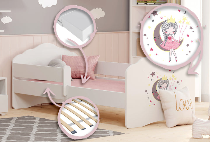 FALA 160x80 børneseng med gelænder - Sovende prinsesse